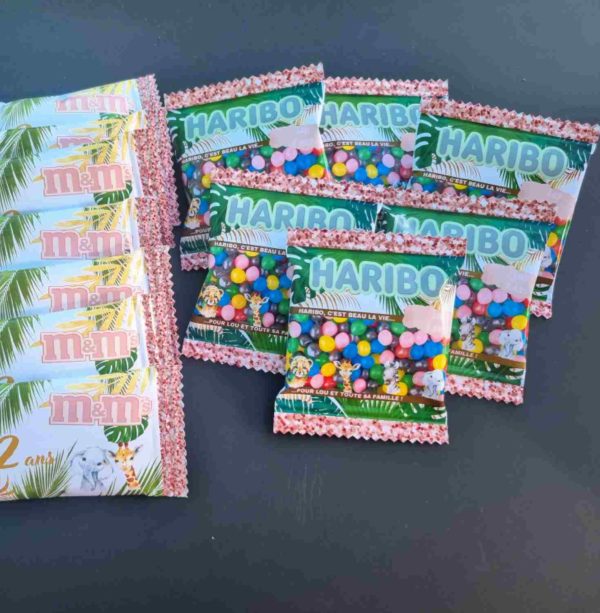 Haribo sachets bonbons personnalisé thème Jungle papeterie anniversaire évènement proche Rennes
